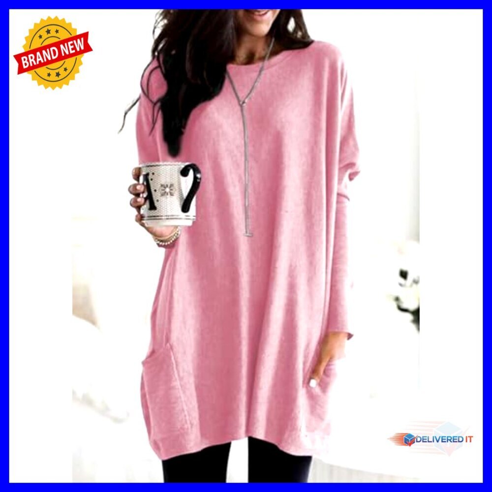 Long Sleeve Pullover Tunic Dress Casual Chic Oversized Sweatshirt Mini - Picture 2 of 7
